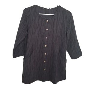 Soft Surroundings Button Down Blouse Black Lagenlook Medium